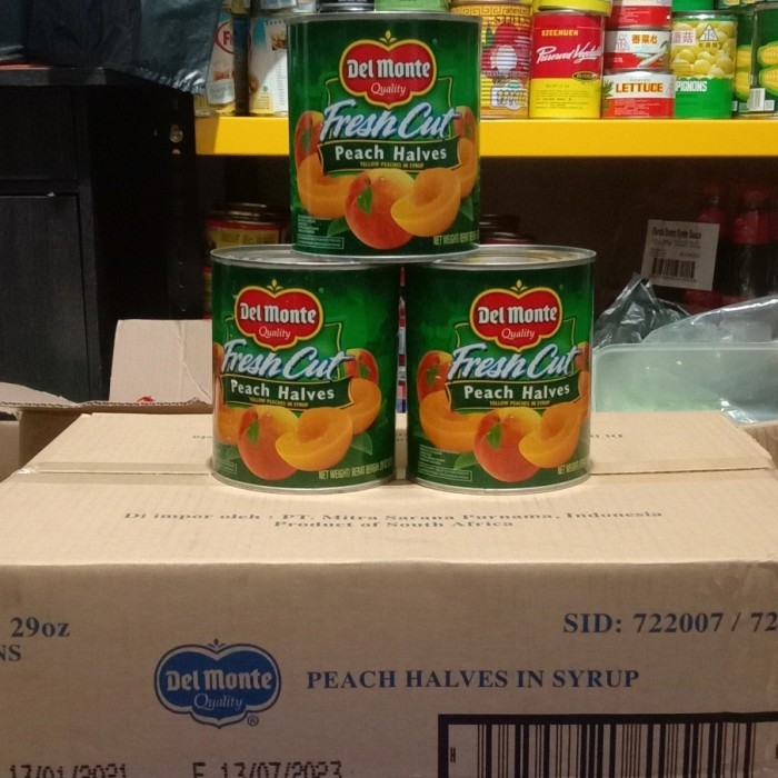 

DELMONTE PEACH KALENG 825GRX12 (1KARTON) BUAH PEACH DALAM KALENG
