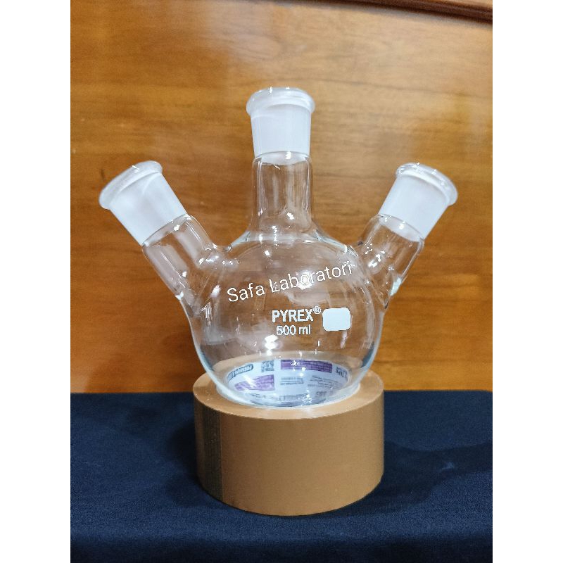 Labu Leher 3 500Ml Pyrex/ Labu Didih 500Ml 3 Neck / Boiling Flask 500Ml 3 Leher Pyrex