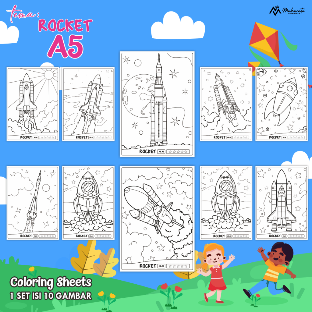 

[TEMA ROCKET] LEMBAR MEWARNAI ANAK - KERTAS GAMBAR READY STOCK 1 SET - COLORING SHEET FOR KIDS UKURAN A5