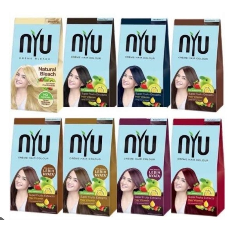 Nyu Hair Colour Cream Box 150 gram warna black / natural brown / golden brown / blue black / caramel