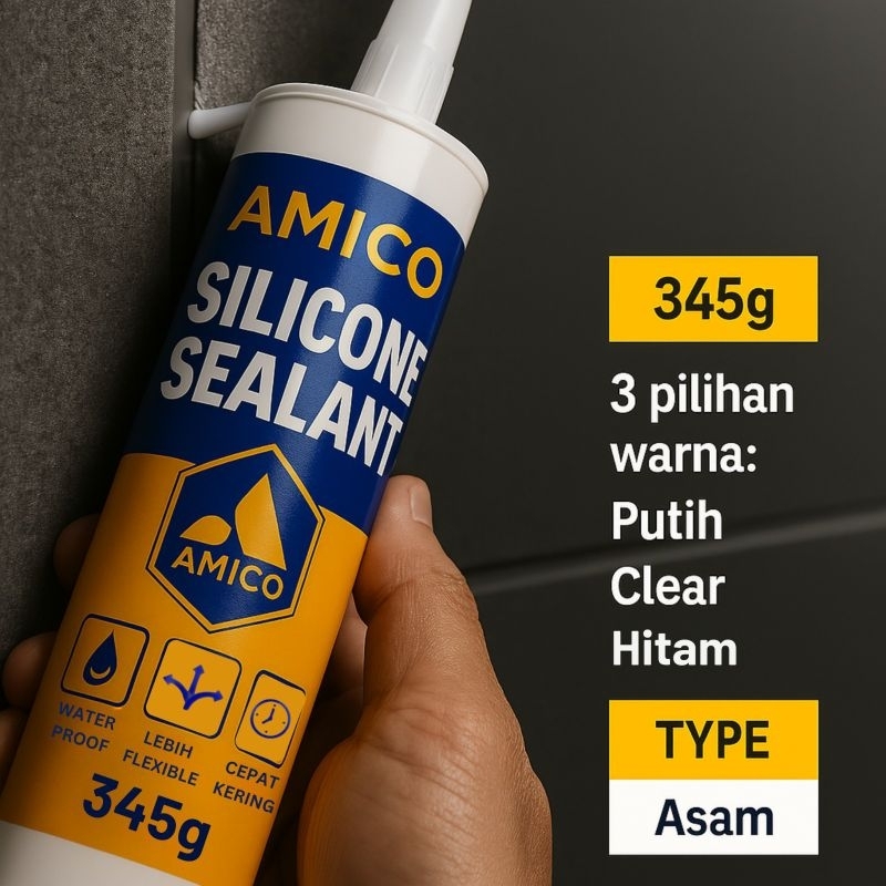 

AMICO Lem botol kaca sealent 345gr Berat Bagus untuk Kaca, otomotif,almini,alumunium dll TERSEDIA WHITE,BLACK,CLEAR