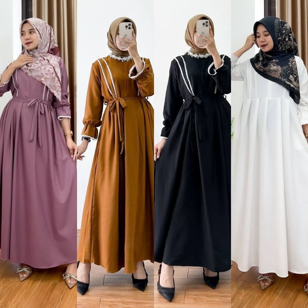 MISHELLA MAXY - Dress Shakila Wanita Terbaru Free Belt Gamis Muslimah