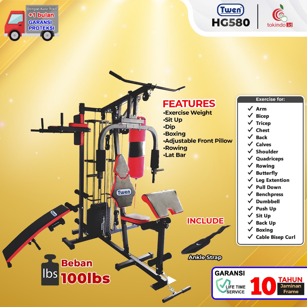 Home Gym Twen HG580 Homegym 3 Sisi Alat Olahraga Alat Gym Set Alat Fitnes Leg Press