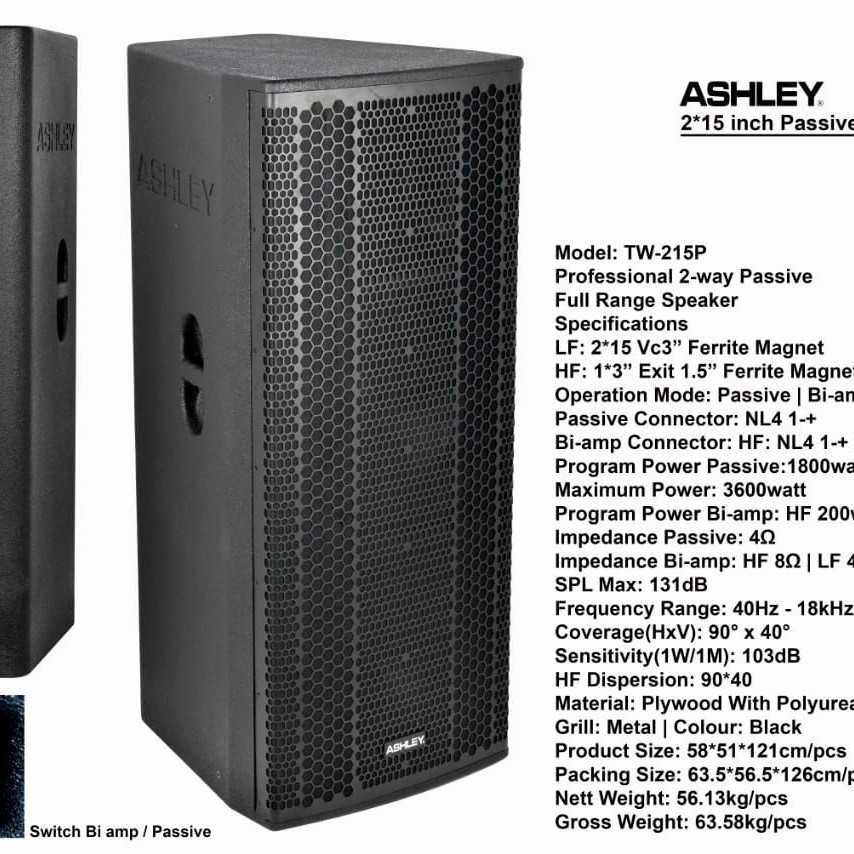 SPEAKER PASIF 2X15 INCI DOUBEL WOOFER ASHLEY TW215P ASHLEY TW 215P