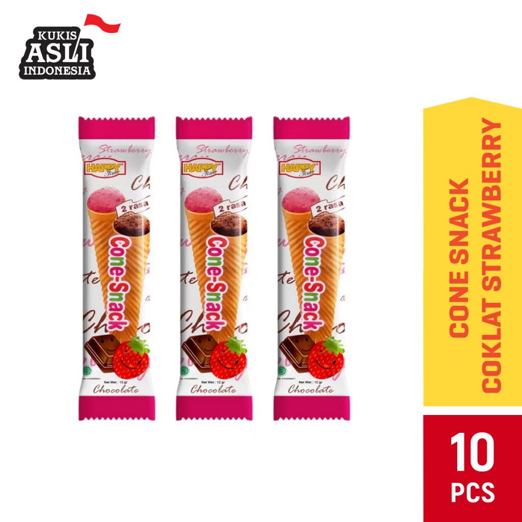 

Happy Time Cone Snack Coklat Strawberry (Isi 10 Pcs) / Kualitas Baik