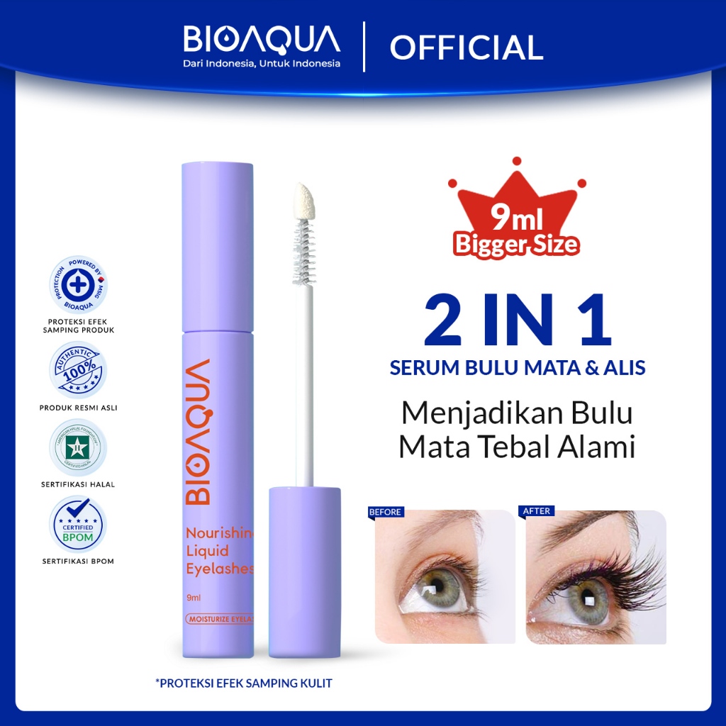 BIOAQUA EyeLash Serum Bulu Mata dan Alis BPOM Halal 9ml Pelentik Bulu Mata Serum Penumbuh Bulu Mata 