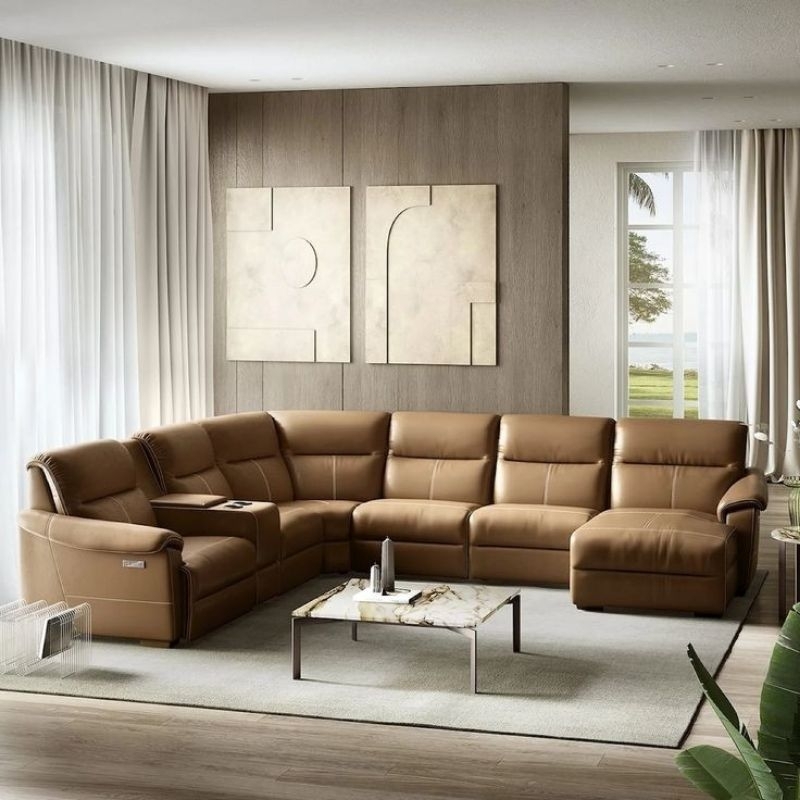 sofa kulit mewah L shape modern sofa nyaman dan elegant untuk ruang tamu premium