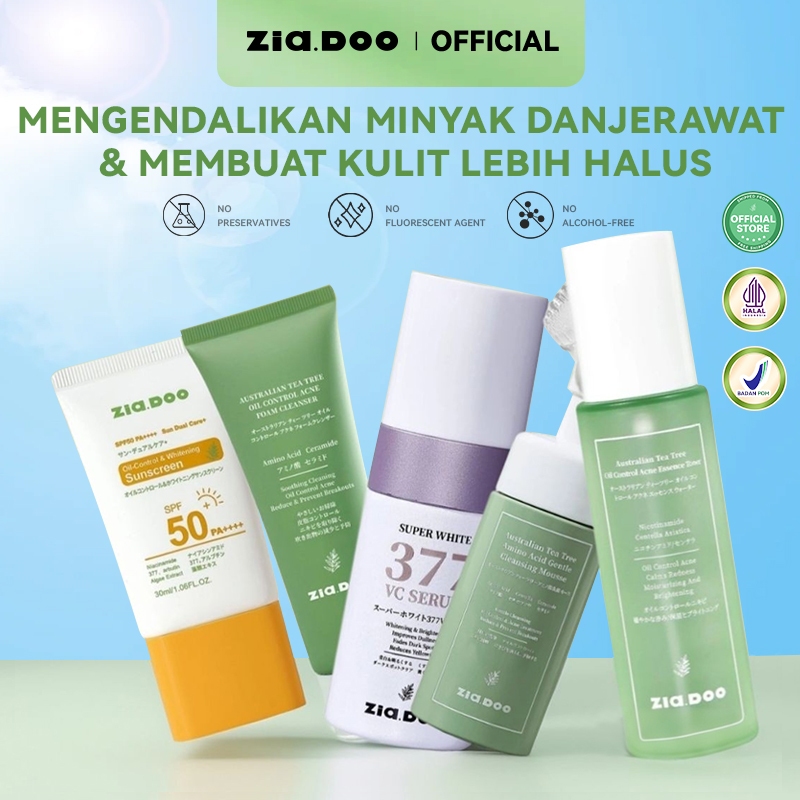 ZIA.DOO Sunscreen SPF50 PA+++ 30g + Super Whitening Serum 377 VC 20ml+Low pH Facial Wash 80g+Cleansi