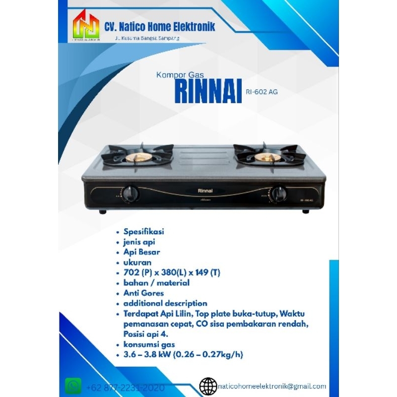 RINNAI RI-602 AG KOMPOR GAS RINNAI