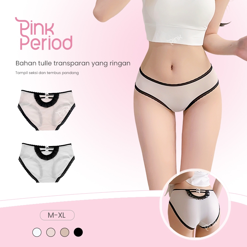 Pink Period Celana Dalam Renda Seksi Wanita Gstring CD Transparan Ultra Tipis Jaring Tanpa Jahitan P