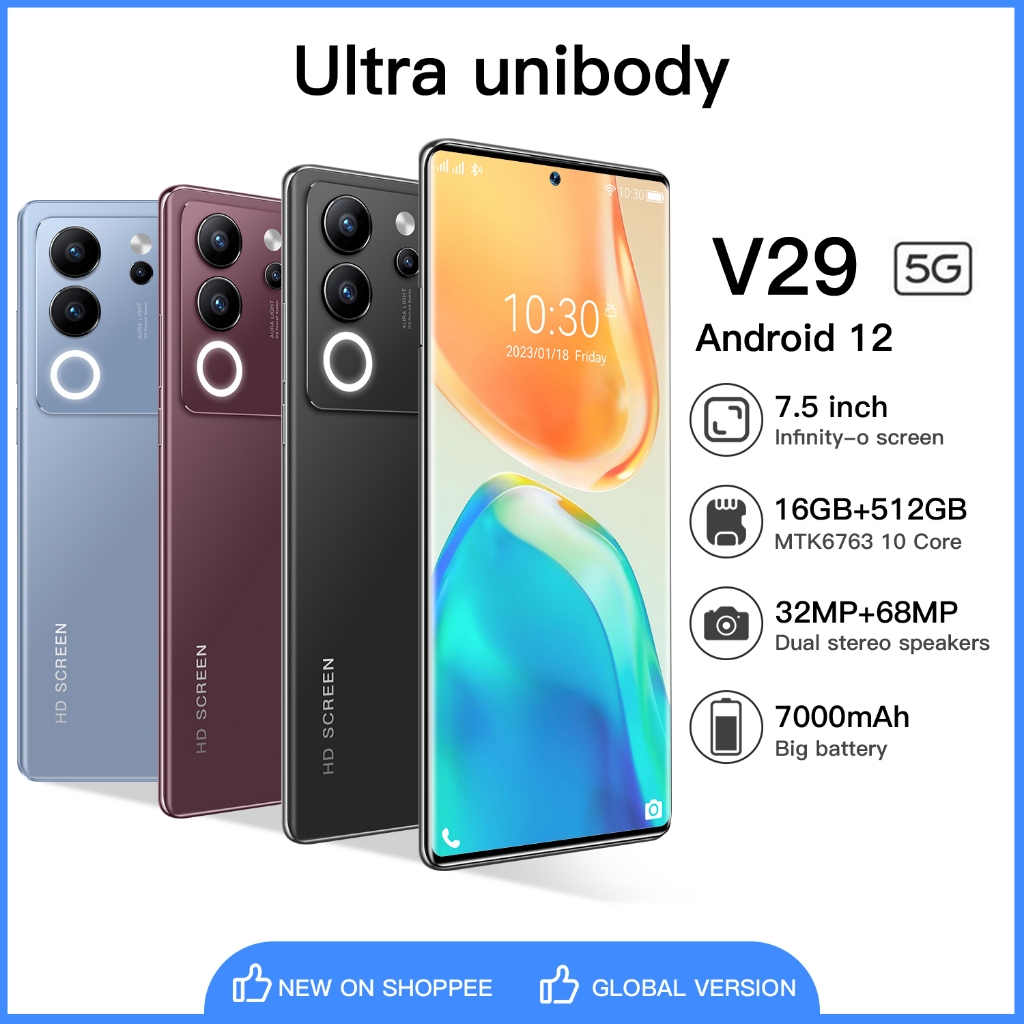 【Bisa COD】Hp murah VIVO V29 7.5inci RAM16GB+ROM512GB HD Handphone 5G HP murah DualCard SlM 7000mAh p