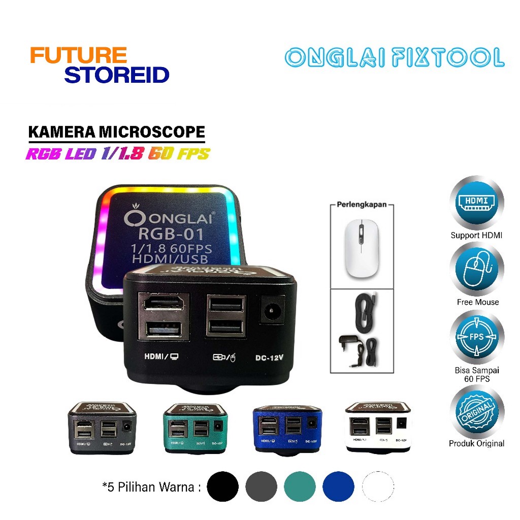 ONGLAI RGB-01 KAMERA MICROSCOPE  WARNA BLACK / WHITE / GREEN / BLUE / GREY 1/1.8 60FPS ORIGINAL HDMI