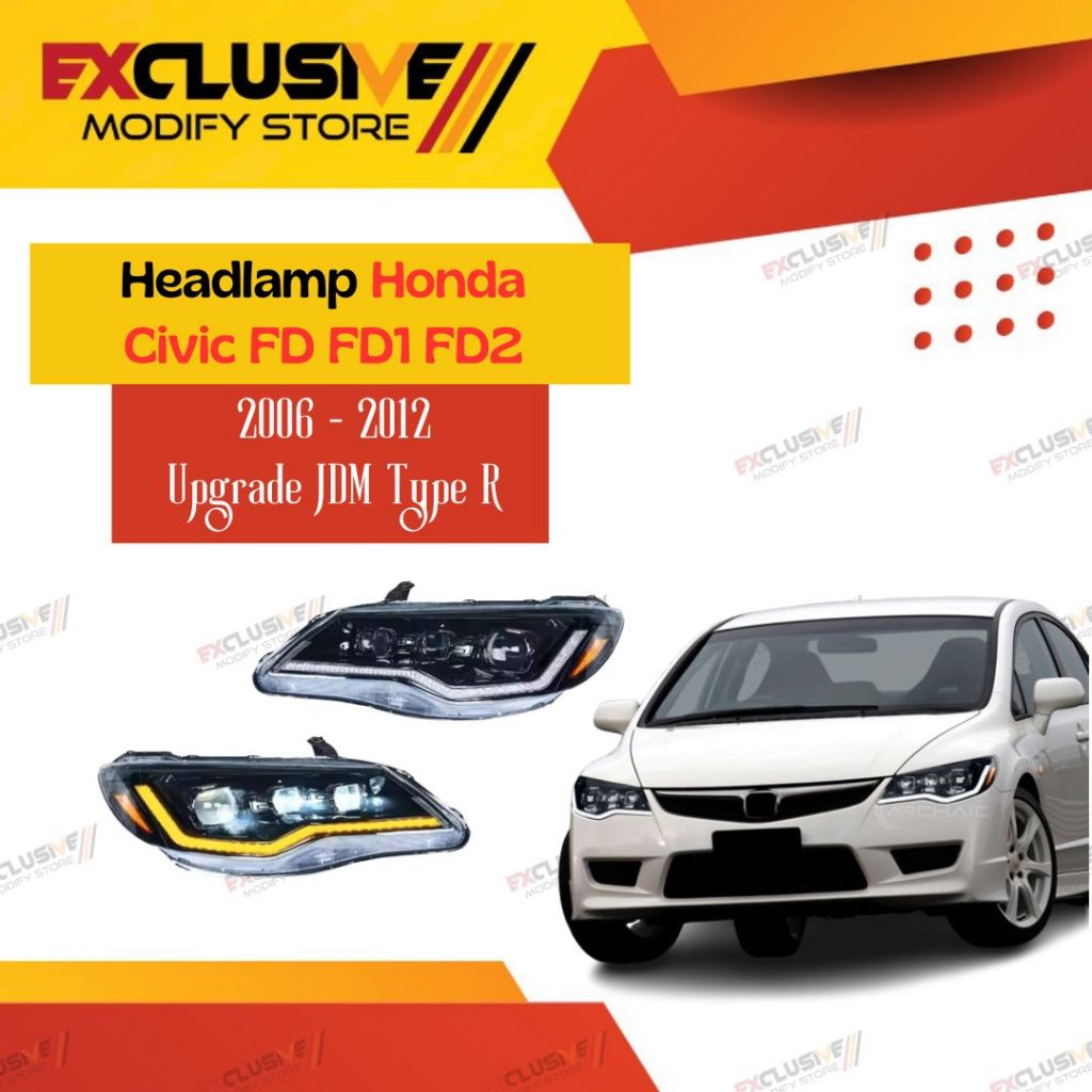 HONDA CIVIC FD FD1 FD2 (2006 - 2012) UPGRADE HEADLAMP JDM TYPE R STYLE WITH SEQUENTIAL RUNNING SEIN 