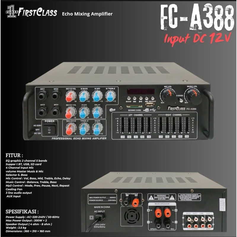 Amplifier Karaoke Firstclass FC A388 / FCA 388 / FC-A388 Original 300 Watt x 2 Bluetooth