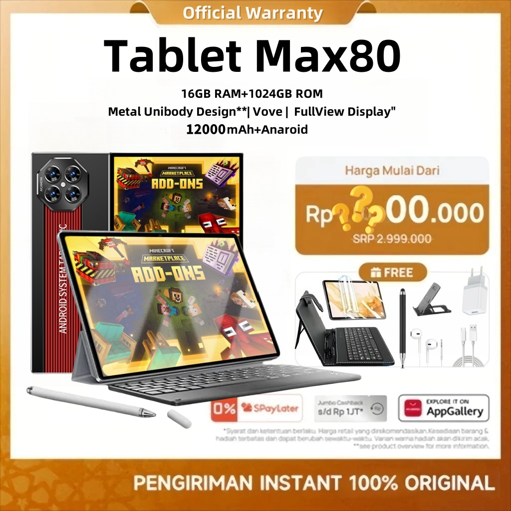 Tablet Android 13.0 Asli Baru 11.6inch , Tablet Max80 Tab, 16GB+1TB, Jaringan Sepuluh-inti 5G Baru, 