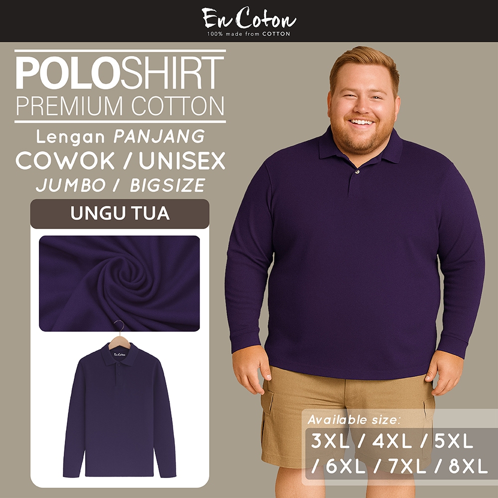 ENCOTON Kaos Kerah Polo JUMBO UNGU TUA Premium Tangan Lengan Panjang (model JUMBO)