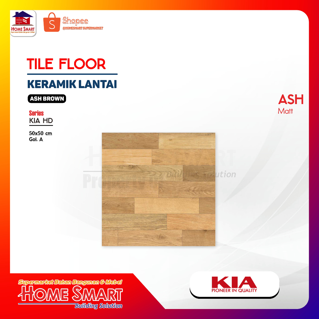 Keramik Lantai KIA HD Ash Brown 50x50 Kw1 Motif Kayu Surface Matt