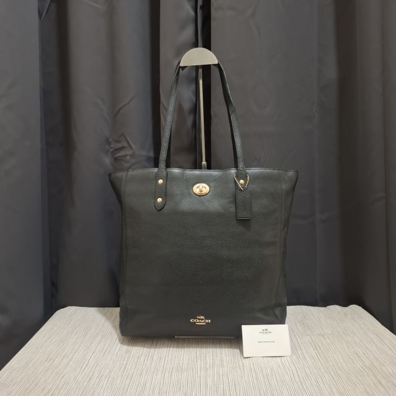 Coach Town Pebble Leather New York Totebag Kulit Asli in Black