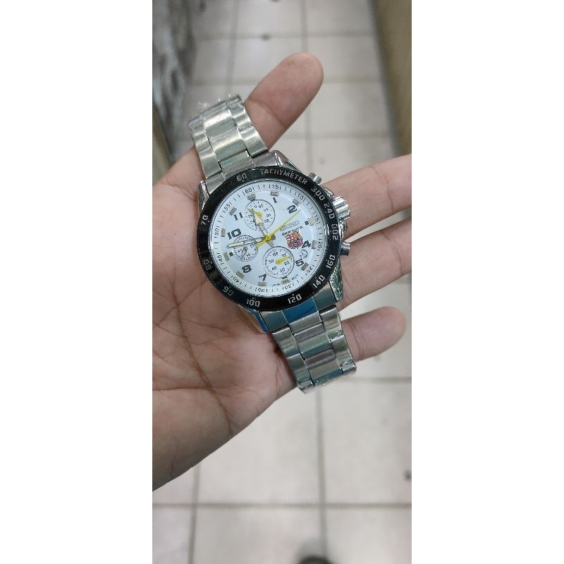 Seiko sporty stainless steel anti karat chronograph elegan jam tangan pria