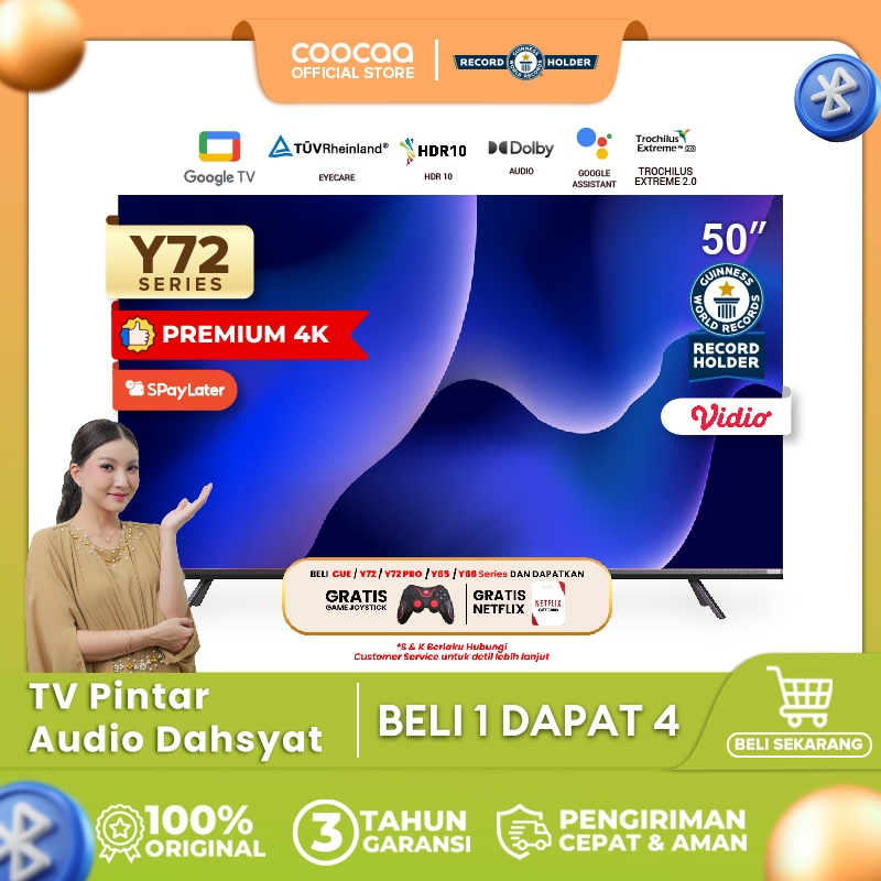 COOCAA TV 50 inch Y72 - 4K GOOGLE TV - Smart TV - EYE CARE - Google Assistant - Dolby Audio - Low Bl
