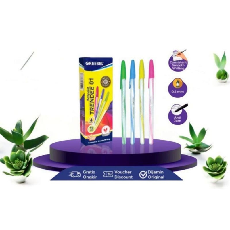 

12 PCS GREEBEL BALLPOINT / PULPEN GREEBEL TRENDEE 01 HITAM