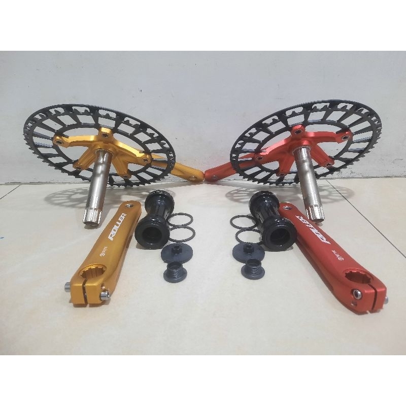 5fasahanam - gir gear crank holotech 53t merah gold alloy single susun crank sepeda mtb