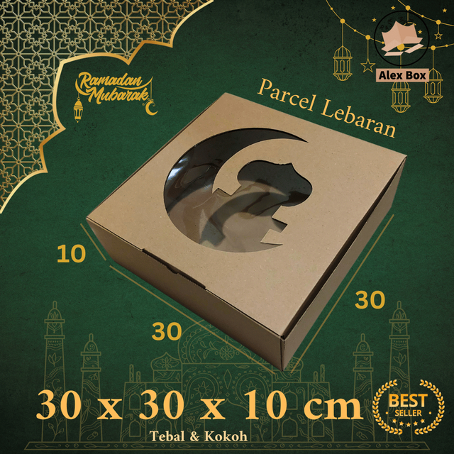 

Kardus Parcel Lebaran Ukuran 30 x 30 x 10 cm | Box Mika Hampers Idul Fitri | Diecut Hantaran Kue