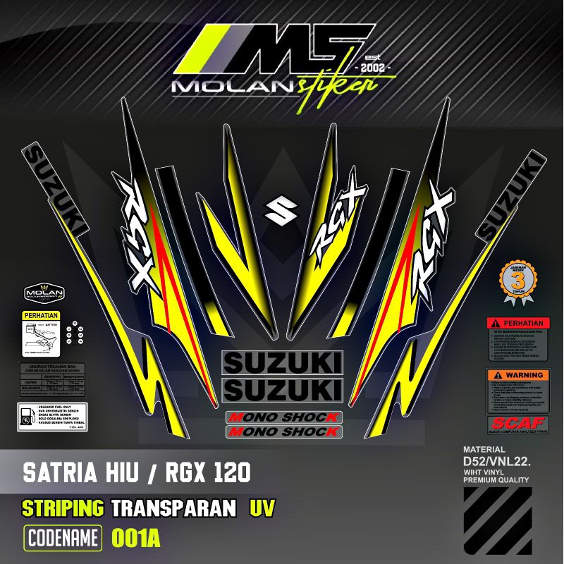 Decal Sticker Striping Variasi Transparan Uv Satria Hiu Malaysia RGX 120 Satria R Agresif Suzuki Sat