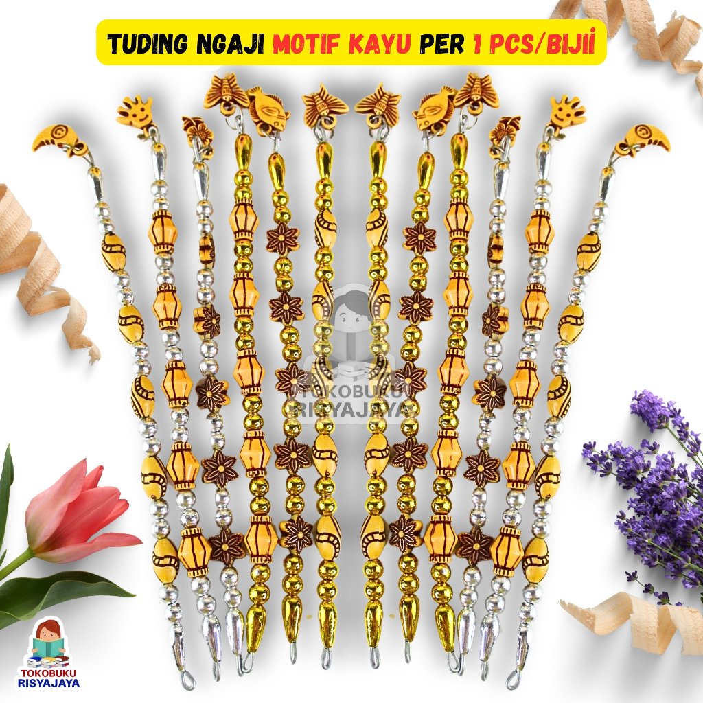 (1 Biji) Tuding Ngaji / Penunjuk Ngaji / Kalam Ngaji Polkadot Motif Kayu