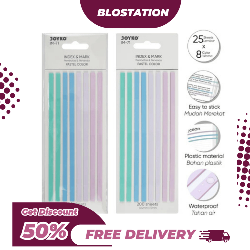 

BT.ID Joyko Pembatas Penanda Index & Memo IM-71 Pastel Color Bahan Plastik