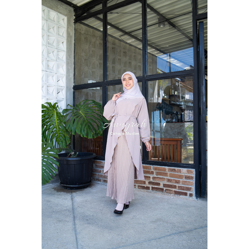 Marwa-One Set Rok tunik rok plisket plus hijab bisa mix warna tunik dan rok