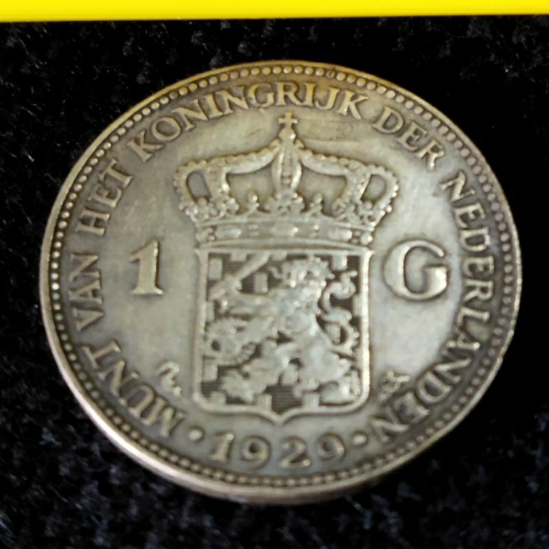 Pajangan Vintage 1929 Koin Perak Wilhelmina 1 Gulden