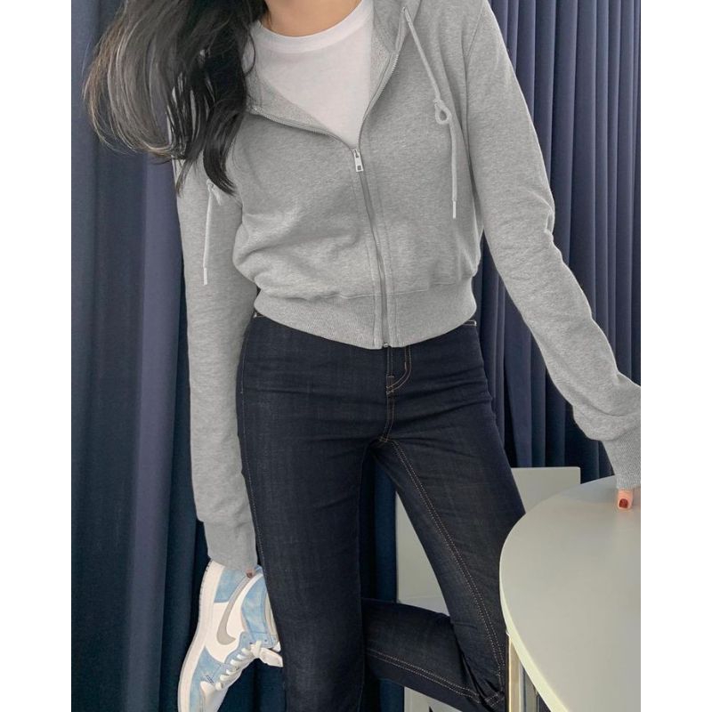 HOODIE ZIPper wanita top crop korean style/BASIC ZIPPer hoodie crop