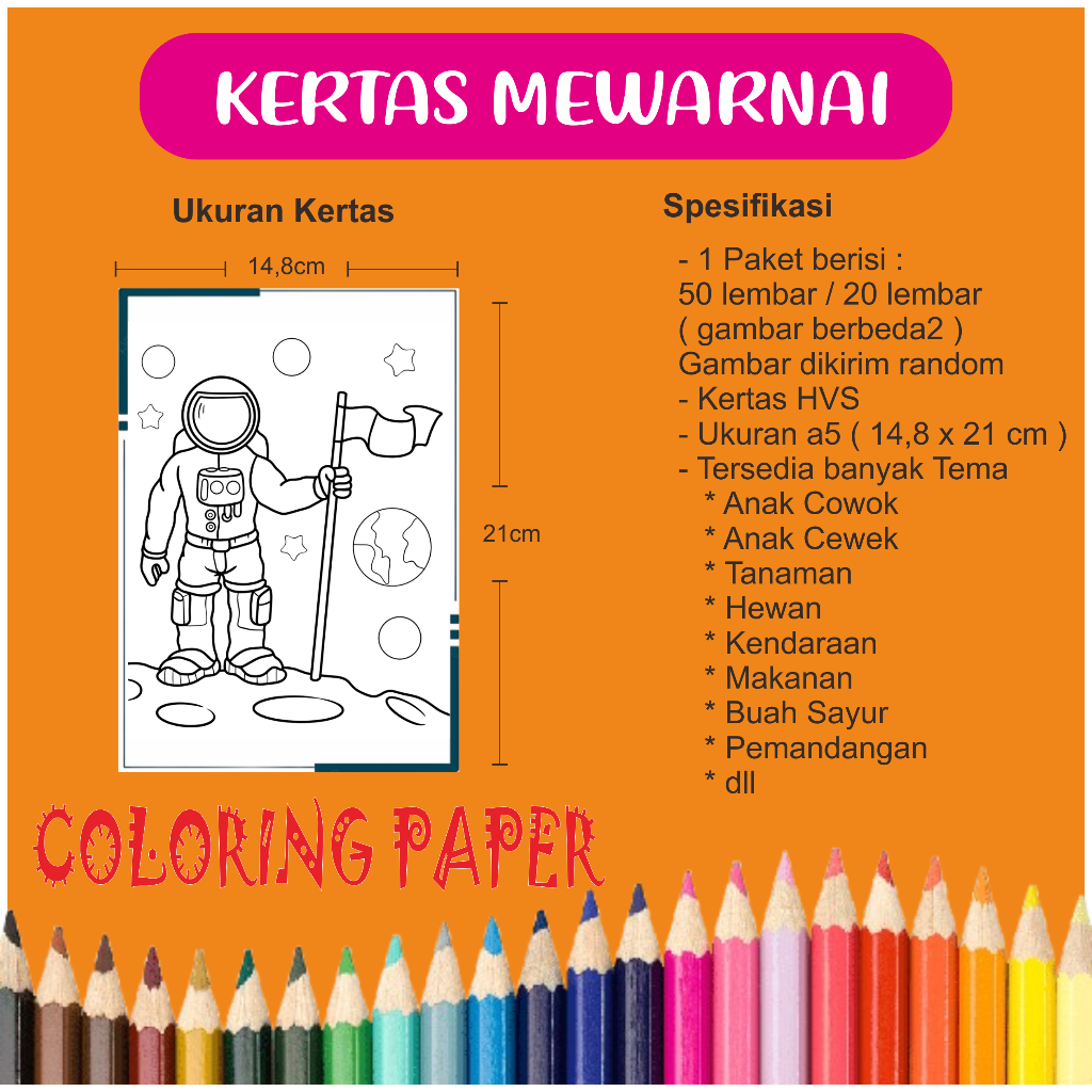 

Lembar kertas mewarnai berisi 20 lembar halaman gambar yang berbeda, lembar aktivitas anak sekolah Paud dan TK, coloring worksheet