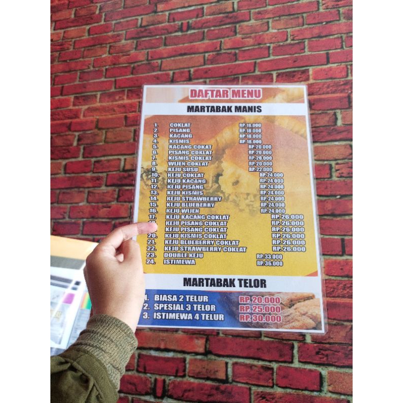 

Daftar Menu Martabak / Daftar menu ukuran F4 + laminating / beli 1 gratis 1