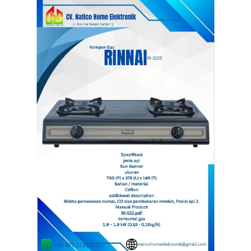 RINNAI RI-522S Kompor Gas Rinnai
