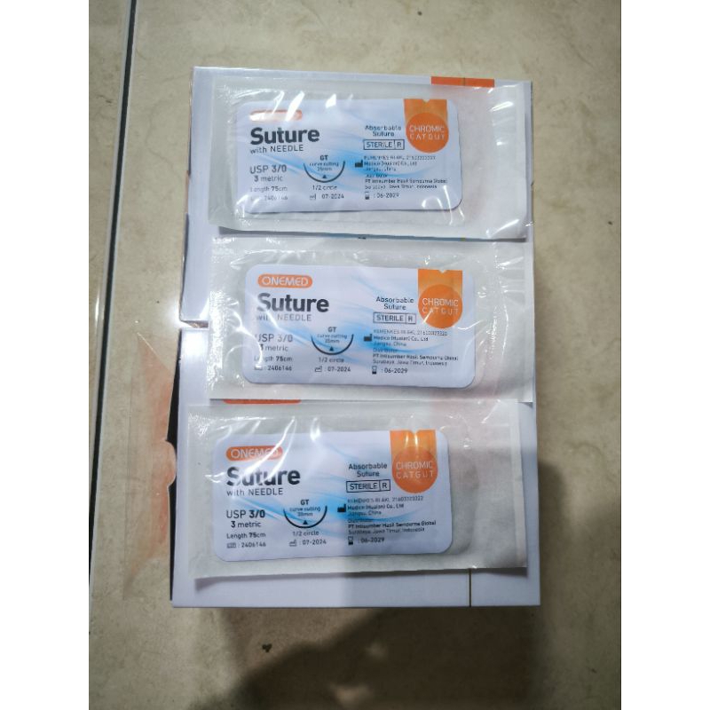 Benang Catgut Chromic 3/0 + Jarum Onemed / Suture Catgut Chromic 3/0 + Jarum Onemed (Eceran)