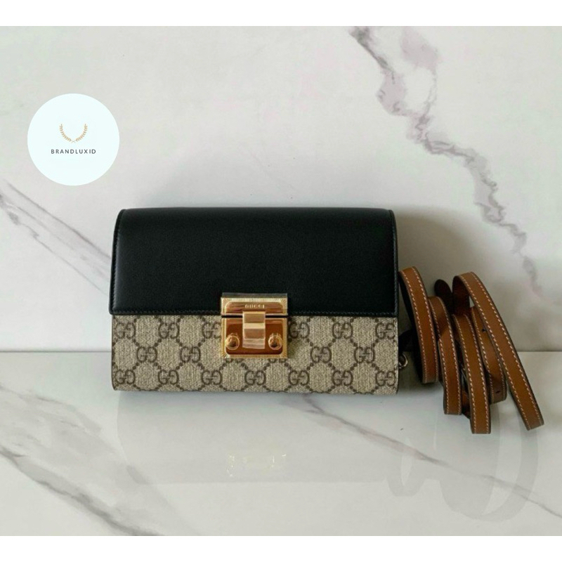 Gucci Supreme Mini Padlock Sling Bag in Ebony Brown / Black