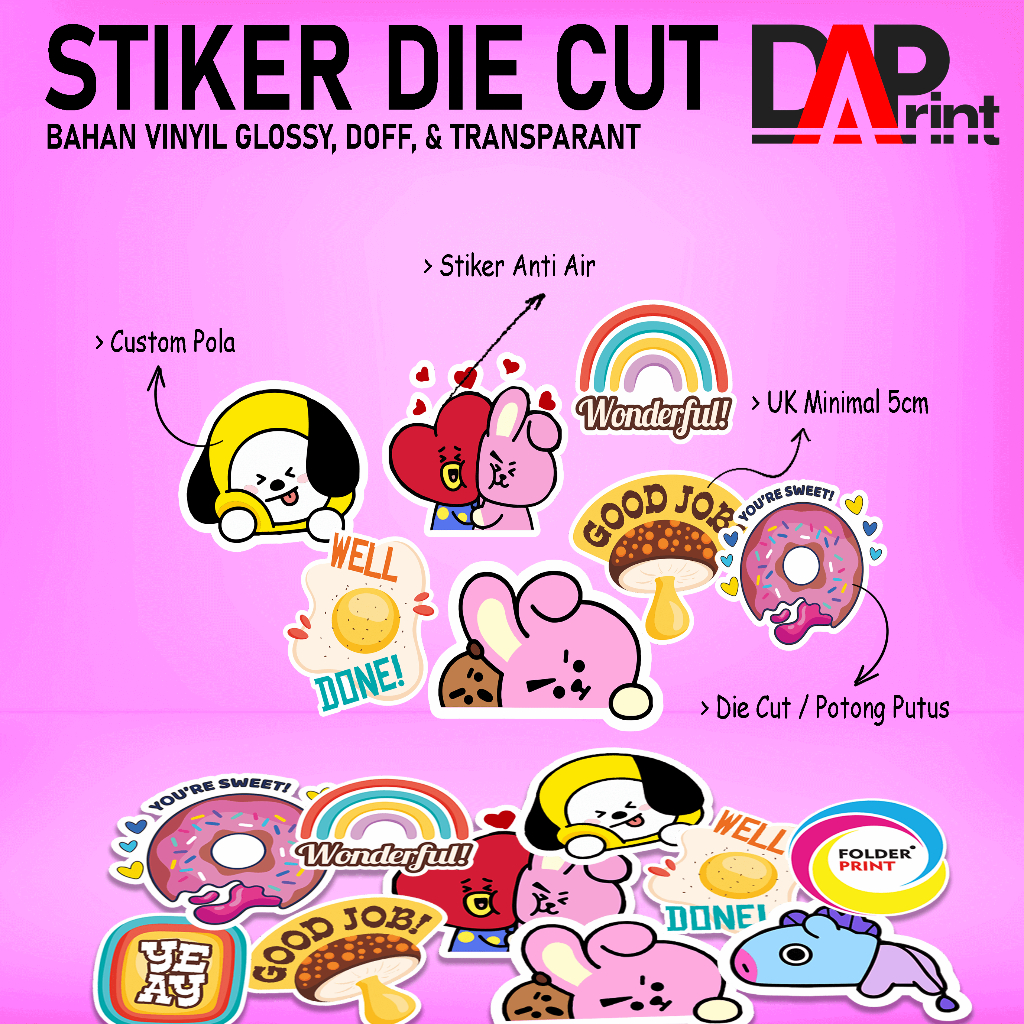 Cetak Stiker Die Cut Cutting Putus Custom Pola Kecil