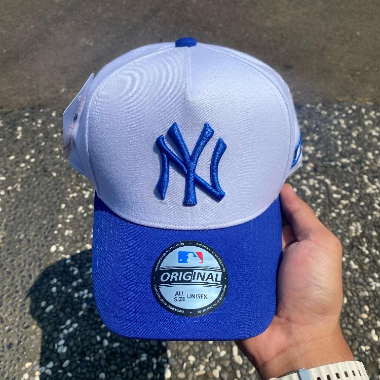 COD New 2025 Topi MLB Logo NY - Warna Kombinasi Putih v Biru - Topi Baseball Bordir Kekinian Premium