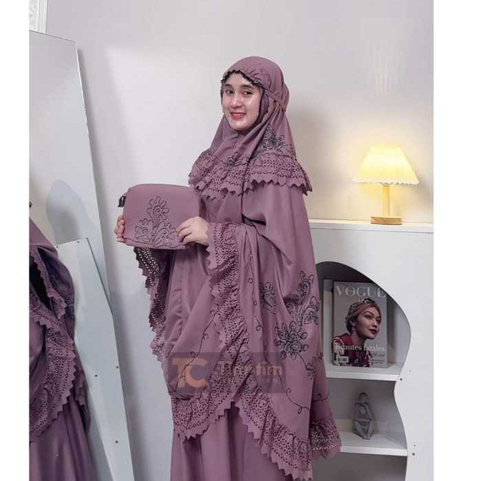 TIMTIM-Mukena dewasa lasercut bordir katun premium corneli azzura 2in1 dagu resleting