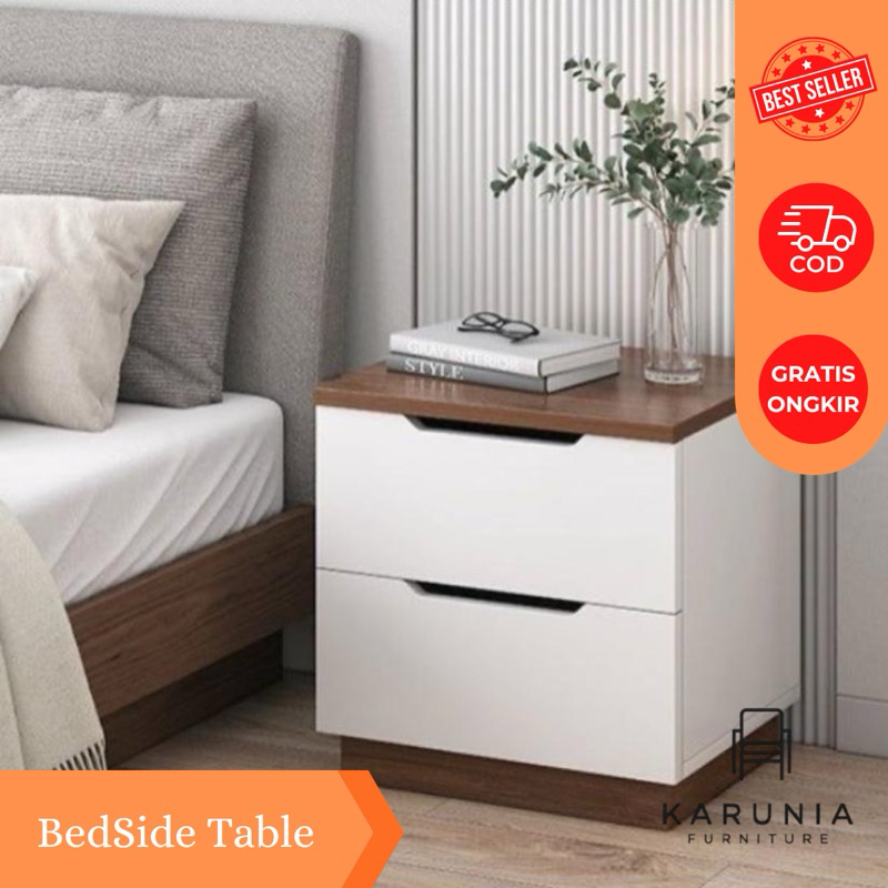 Meja Samping Tempat Tidur Minimalis Nakas Kecil Modern untuk Kamar 2 Laci