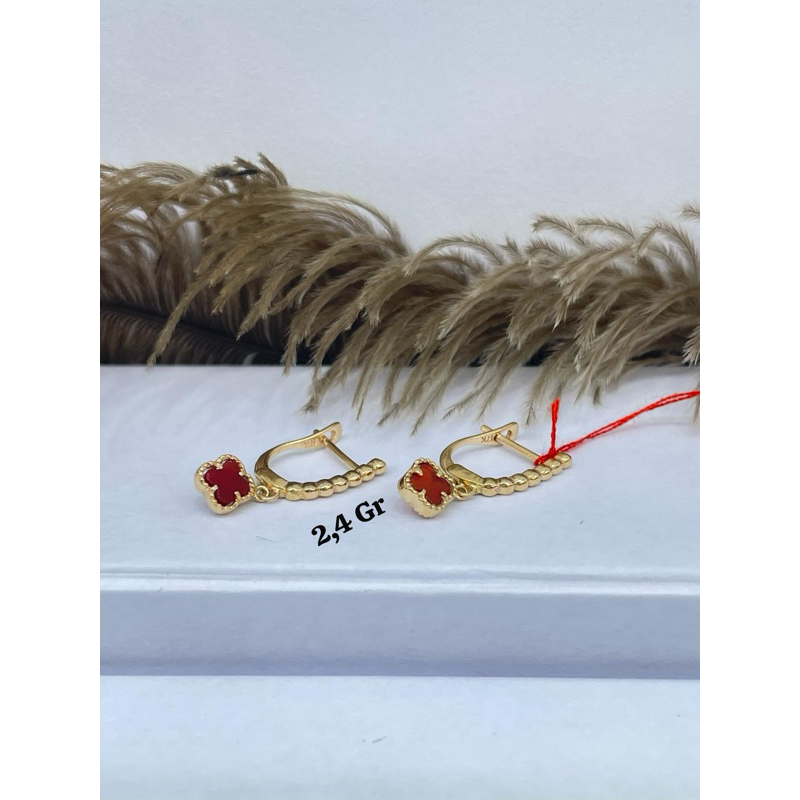 anting bunga maroon kadar emas 750%/17,18,22k
