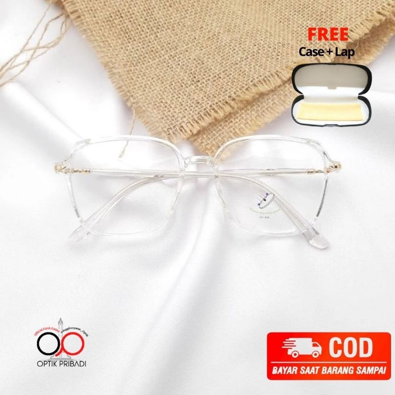 Kacamata Minus Photocromic Kotak Transparan Bening Anti Radiasi Blueray Bluechromic