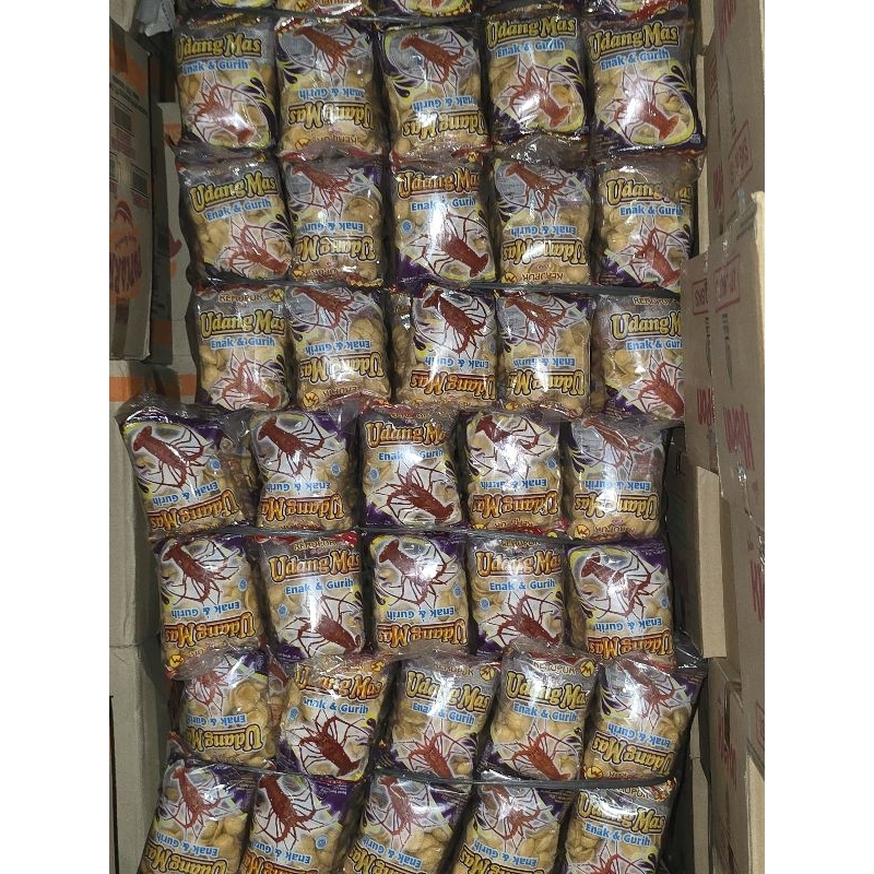 

1 dus snack kerupuk udang mas eceran 1000 isi 5 x 20 pcs