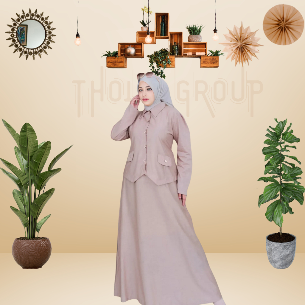 SETELAN WANITA ATASAN DAN ROK BUSUI POLOS JUMBO BAHAN POLO LINEN TERBARU FASHION MUSLIM LILI SET