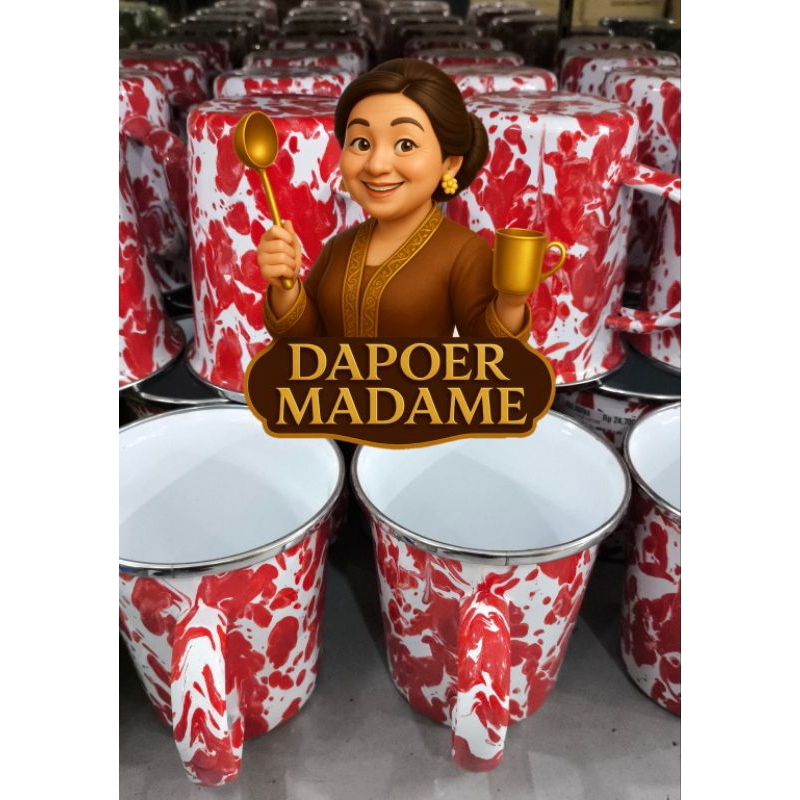 Gelas Latte Mug warna corak Merah