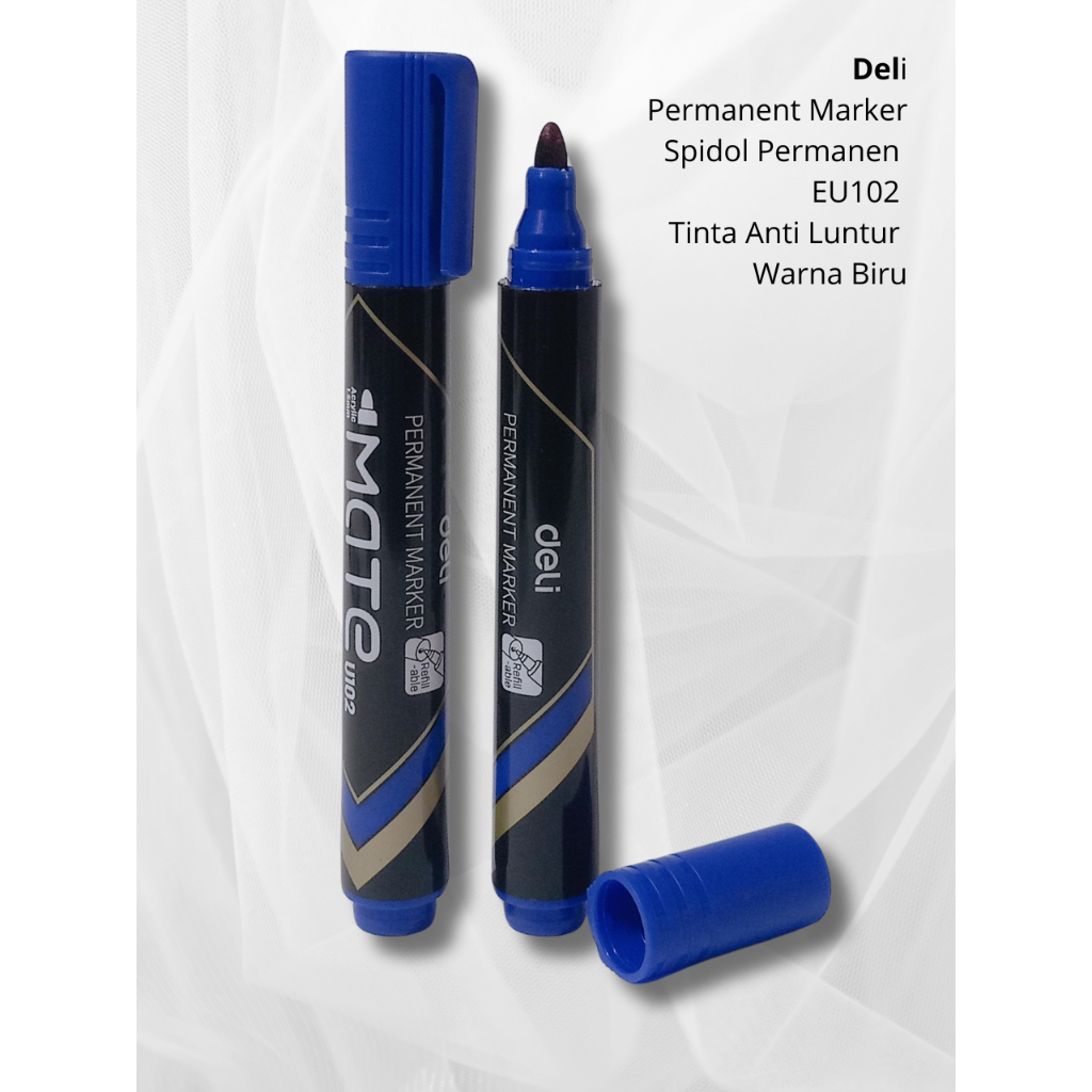 

Deli Permanent Marker | Spidol Permanen EU102 Tinta Anti Luntur warna Biru - Satuan (1 Pcs)