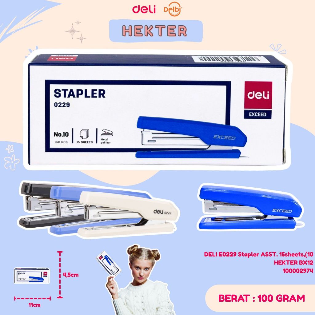 

DELI E0229 Stapler ASST. 15sheets,No 10 HEKTER E0229 Stapler ASST. 15sheets