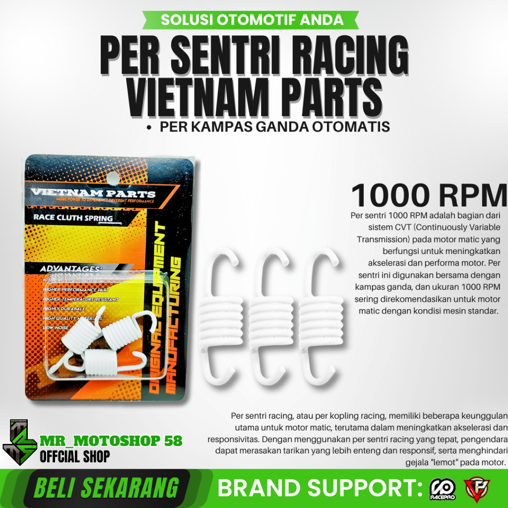 PER SENTRI RACING 1000 RPM PER CVT KAMPAS GANDA PER KAMPAS GANDA OTOMATIS 1000 RPM PER CVT KECIL
